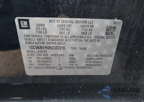 2017 Chevrolet Silverado 1500 Wt z USA, uszkodzony, nr VIN 1GCVKNEH0HZ387216